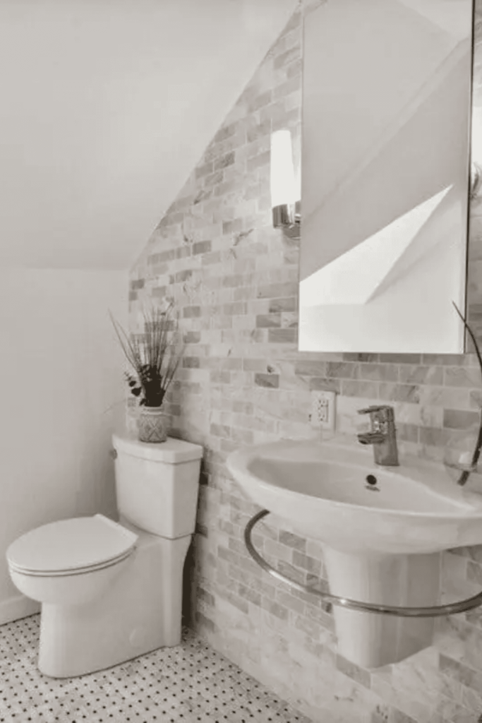 white and brick bathroom